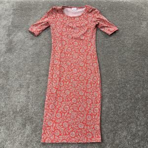 LuLaRoe womens XXS bodycon midi dress red white floral stretch USA made